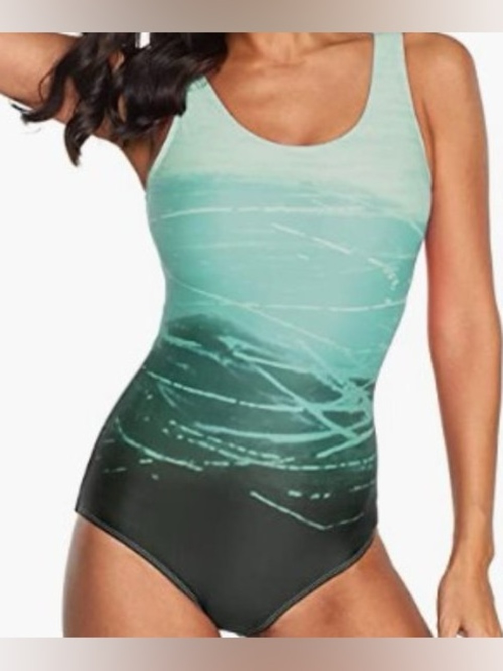 Seafoam Green Ombre One-Piece Swimsuit with Crisscross Back XLarge NWOT